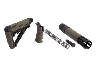 Hogue AR15 M16 Kit includes a grip, rifle length forend, collapsible buttstock and Mil-Spec buffer tube in OD Green